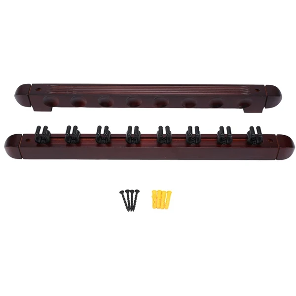 Estante de madera dura para tacos de billar, accesorio de soporte de billar montado en la pared, 8 Clips, Color Rojo