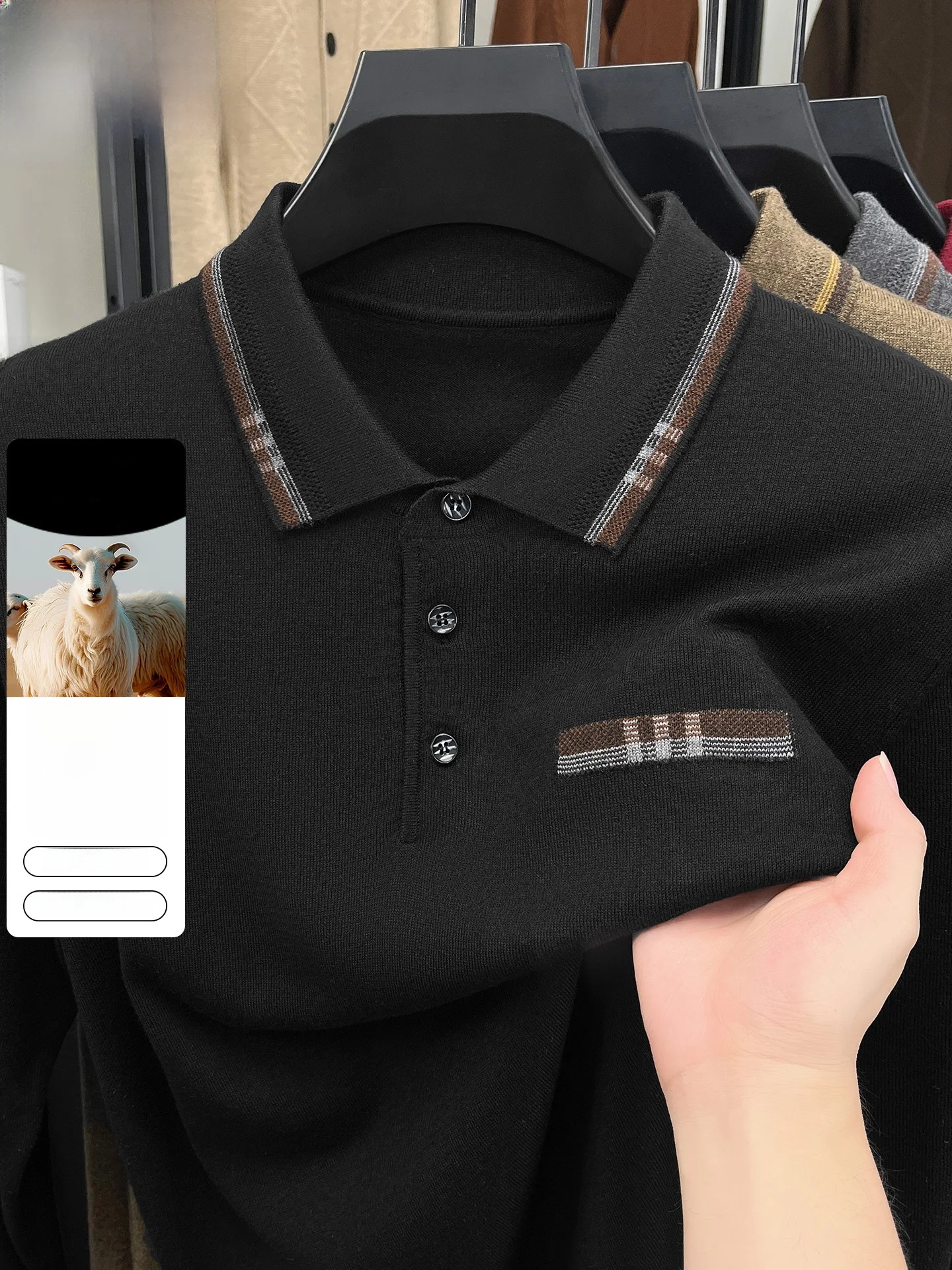 

Мужской осенне-зимний тонкий вязаный шерстяной свитер с воротником, свободного кроя, удобный, мягкий, из смесового полиэстера, с длинным рукавом, базовая модель