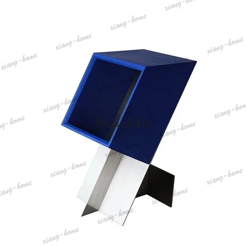 XX Magazine Cabinet Modern Simple Klein Blue Solid Wood Edge Cabinet Metal Stainless Steel Edge