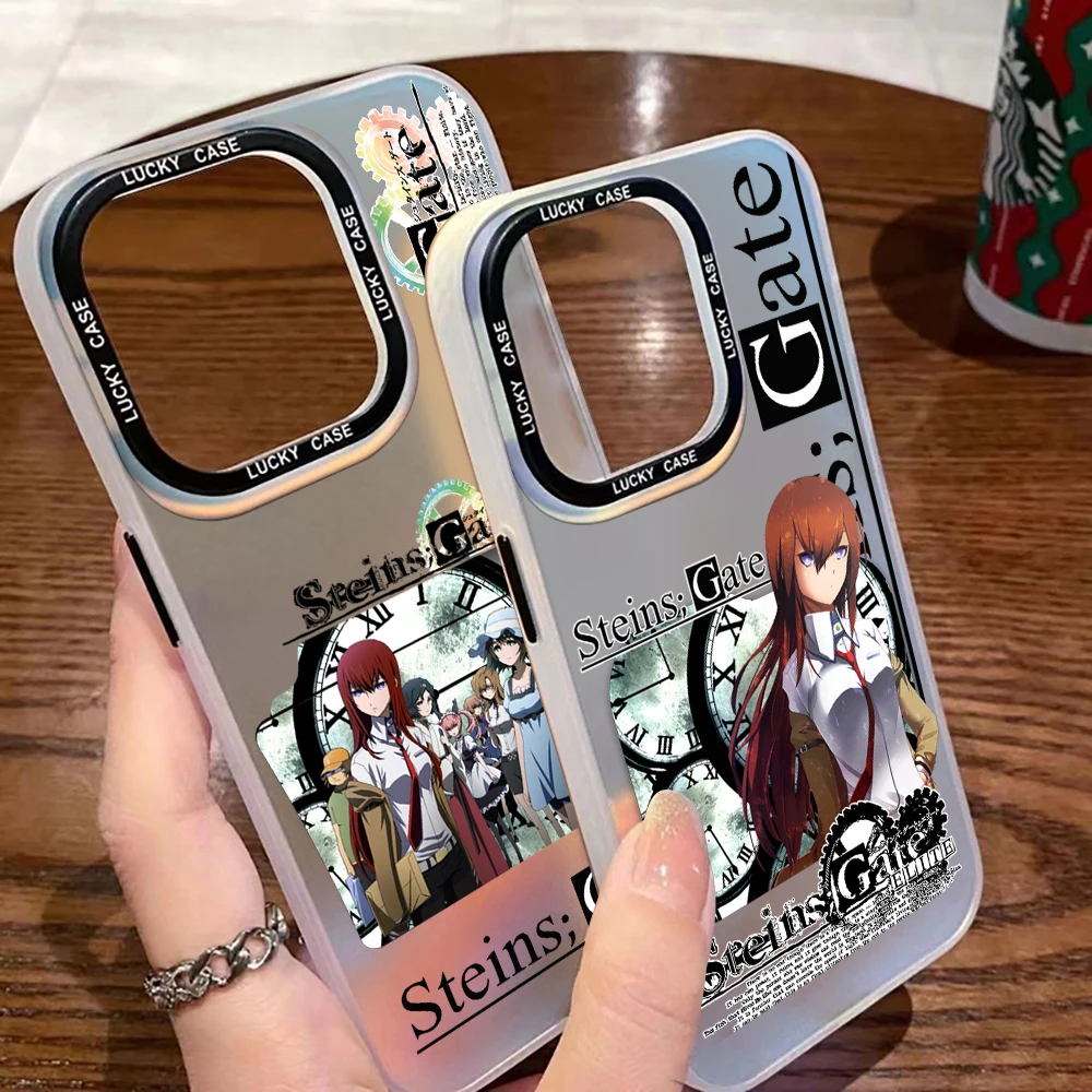 Steins Gate Game Character Phone Case for iPhone 15 14 13 12 11 Pro Max X XR XSMax 7 8 Matte Aurora Laser Gradient Luxury Cover