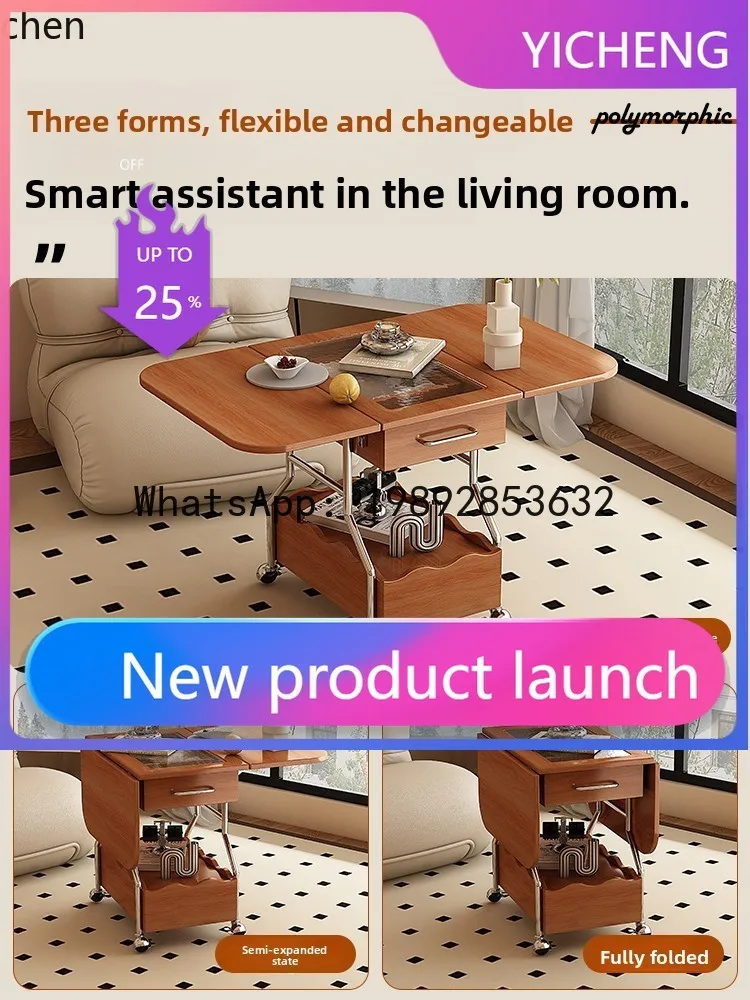 

solid wood mobile folding edge table cabinet next to living room sofa trolley coffee table small table