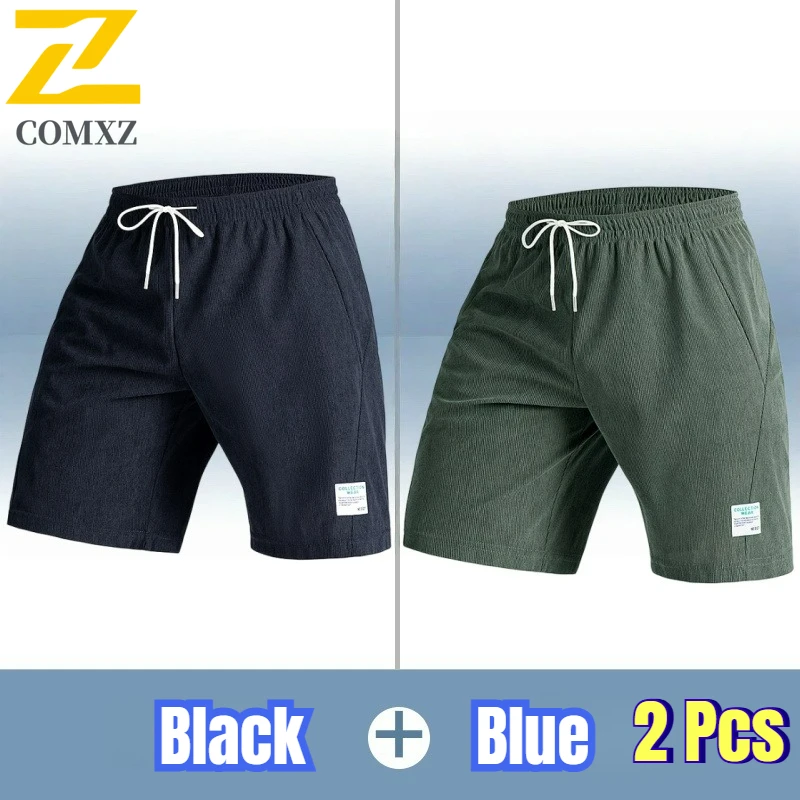 

2 шт. мужских спортивных шорт для работы и отдыха, летние вельветовые шорты на шнурке, для тренажерного зала, фитнеса, бокса, бермуды, мужские