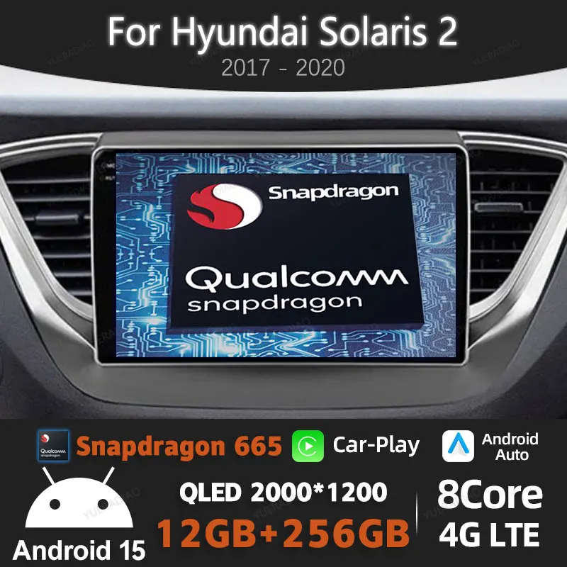 

Автомобильный радиоприемник Android 15 для Hyundai Solaris 2 2017-2020, мультимедийный видеоплеер 4G LTE 5G WIFI GPS NAVI, головное устройство 2DIN Qualcomm