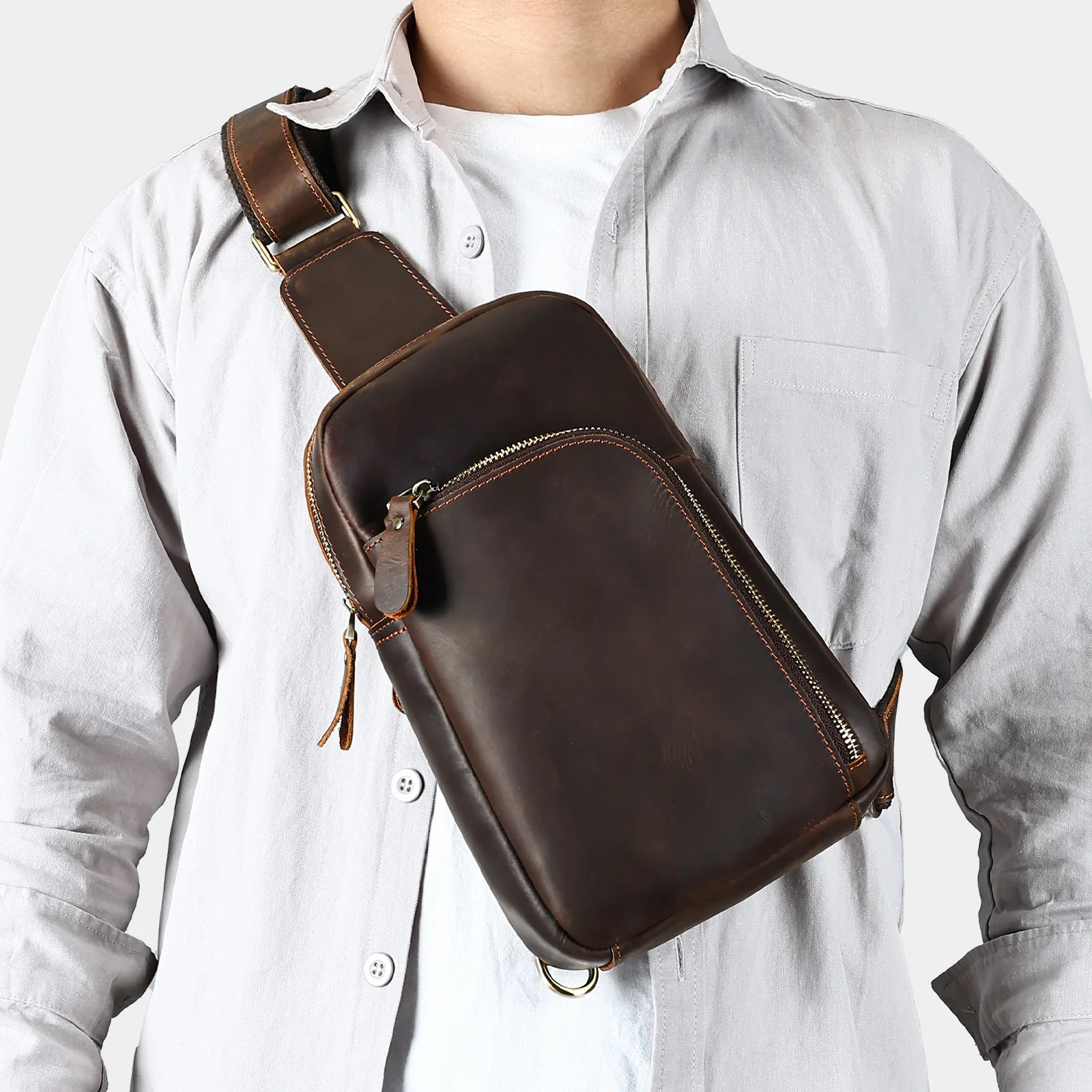 New Vintage Cow Genuine Leather Men Waist Packs Male Casual Chest Pack High Quality Boy Brand Design Chest Shoulder Package