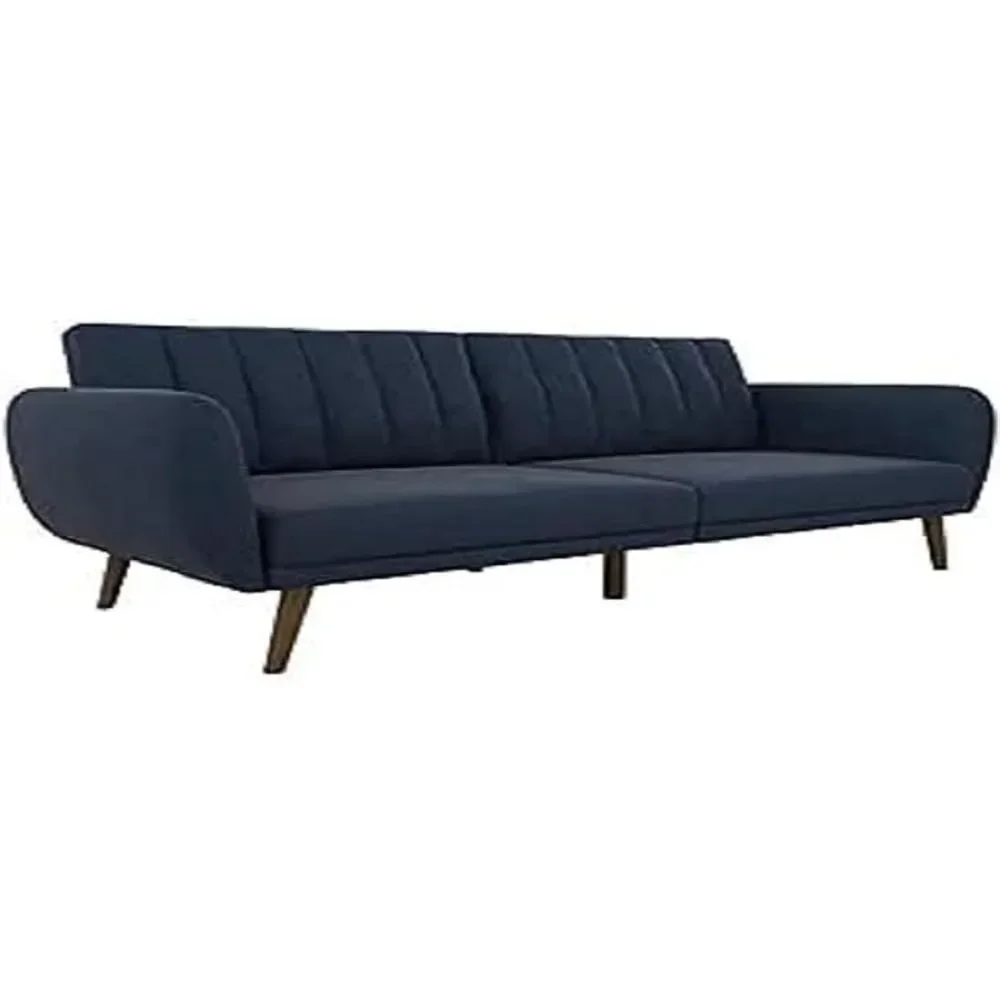 Sofa Futon, Premium Leinen polster und Holzbeine, blaues Leinen