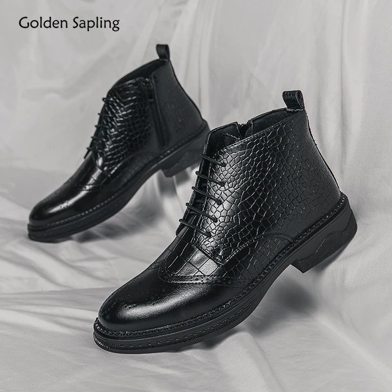 

Golden Sapling Party Boots for Men Fashion Leather Platform Shoes Men's Ankle Boot Casual Business Footwear Leisure Office Flats