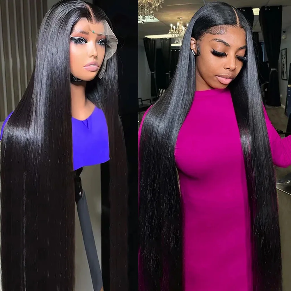 

Natural Black Straight Human Hair Wig 13x6 HD Lace Frontal Pre Plucked Human Hair Wigs 200 Density 46 Inches For Black Women