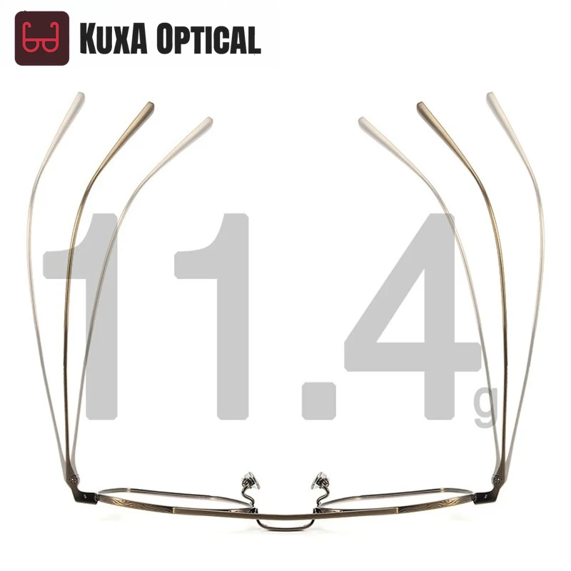 Okulary męskie KUXA 144 mm, powiększona oprawka tytanowa, duże szkła, szeroka oprawka, podwójny mostek, lekkie, do okularów korekcyjnych.