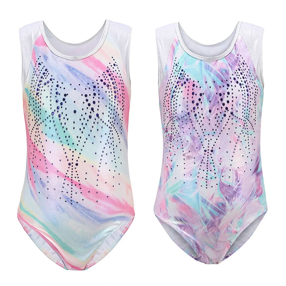 Gymnastics Leotards for Girls Sparkly One-Piece Breathable 5-14 Years Girls' Activewear Dresses Sleeveless