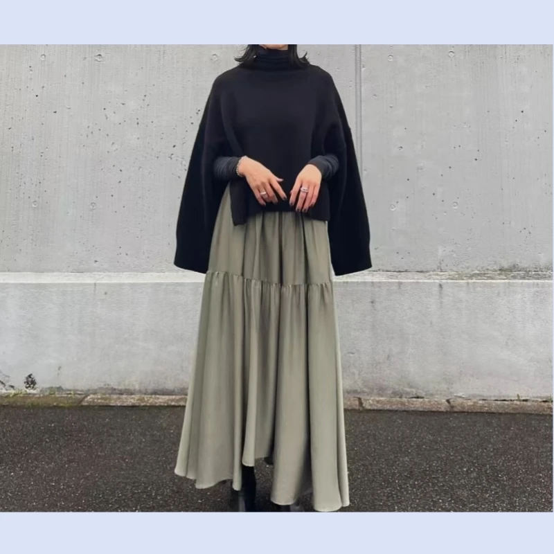 women's loose large slit cape style silhouette cashmere knit sweater 2025 autumn and winter