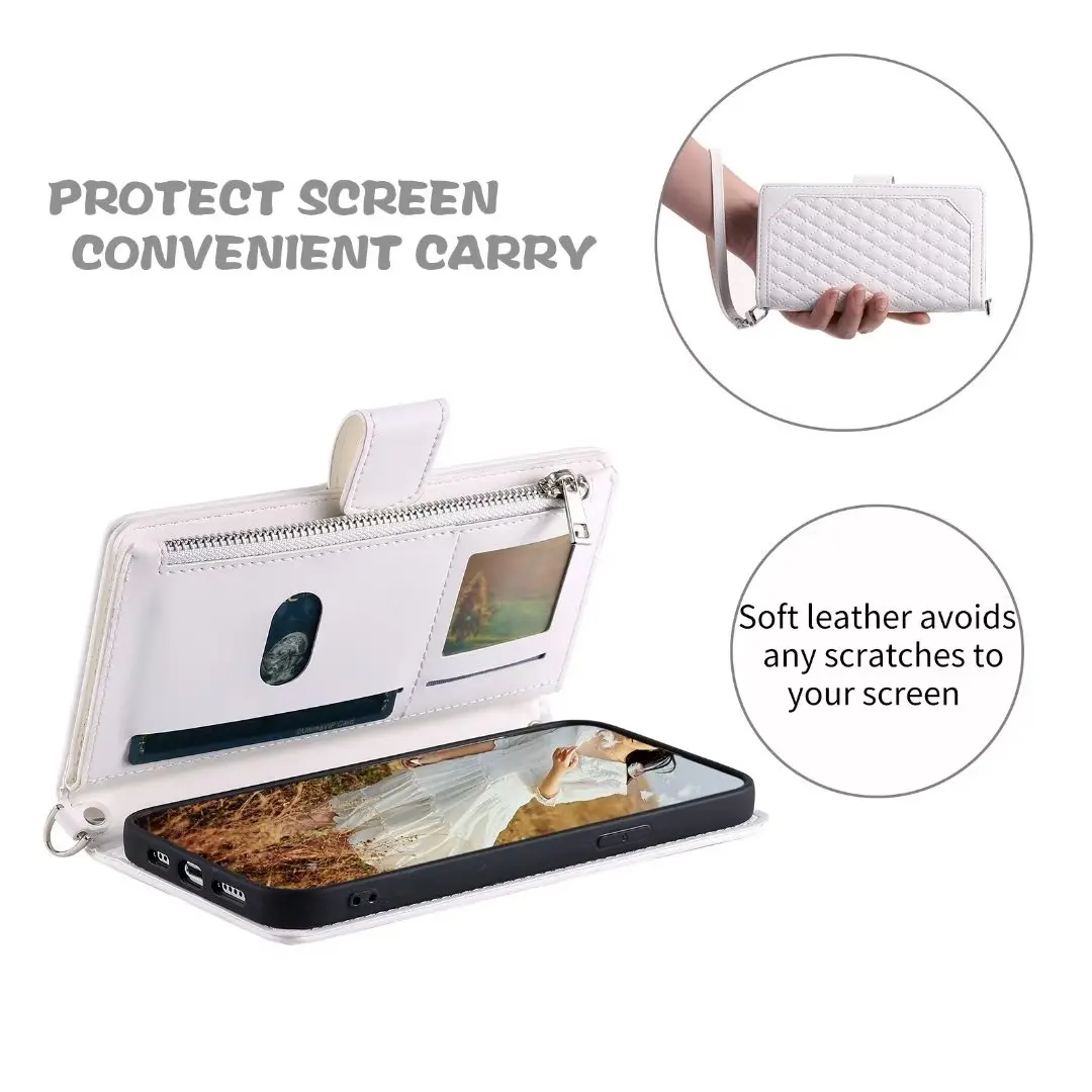 Fashion Zipper Wallet Case For Xiaomi Mi 12X Flip Cover Multi Card Slots Cover Phone Case Card Slot Folio with Wrist Strap