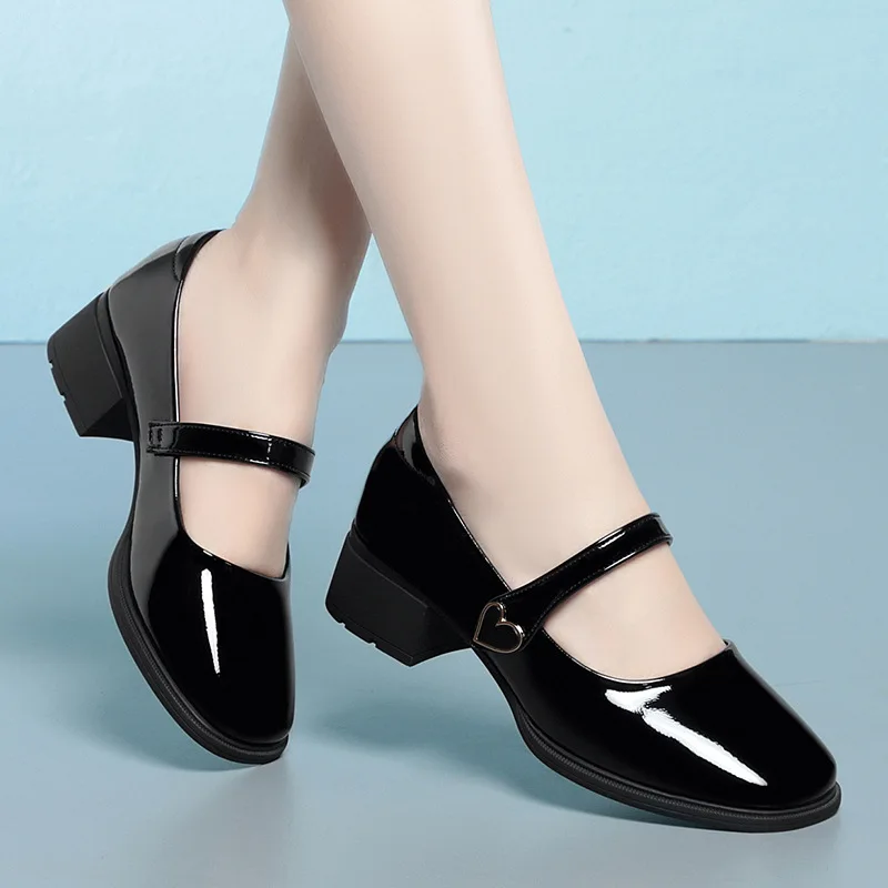 

Soft Leather Pumps Shoes Women's Mary Jane All match Heels Comfortable Low Heels Soles Soft Mom Shoes Casual Spring Autumn