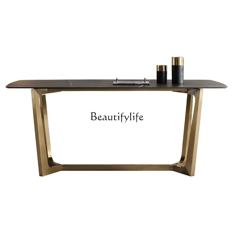 

Rock slab dining table rectangular light luxury simple modern light luxury rock slab dining table