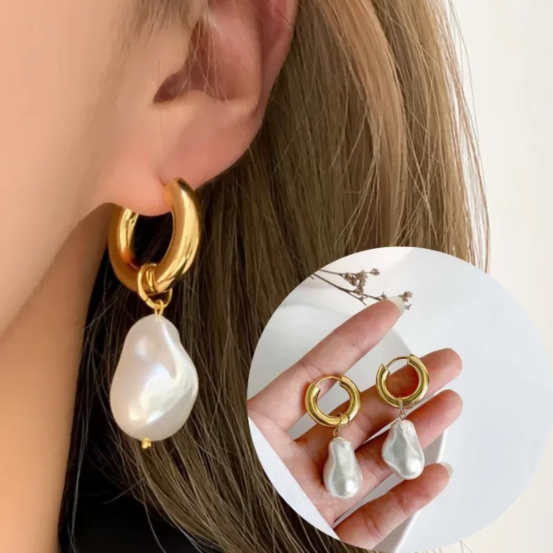 Retro Imitation Baroque Pearl Earrings for Women Dangle Earrings Temperament Minimalist Versatile Fashion Jewelry Accessories