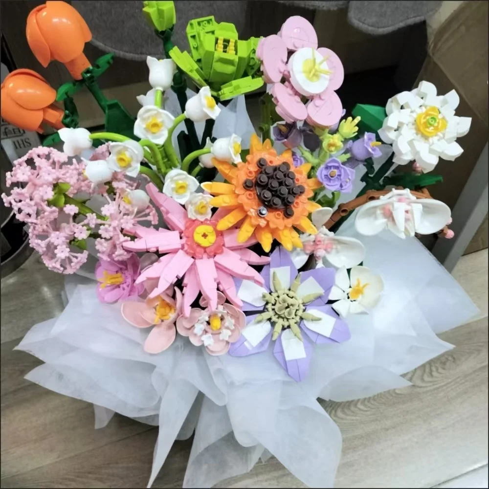 Simulation Building Blocks Flowers Eternal Bouquet Micro Brick 32 Unique Floral Combinations Odorless Disassemble Handmade Gift
