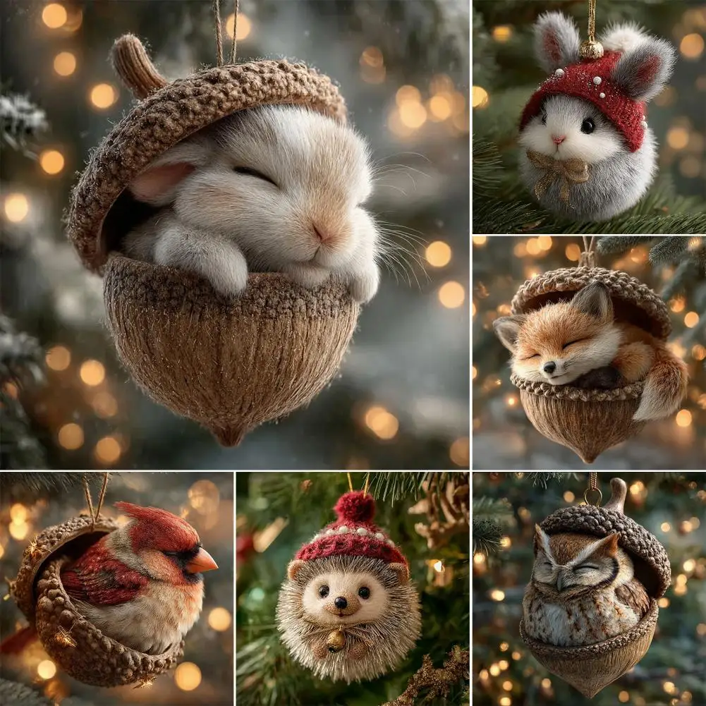 Juego de adornos de bellota, criatura del bosque, adornos de bellota, decoración rústica de cono de pino para árbol de Navidad, hogar temático natural para amantes