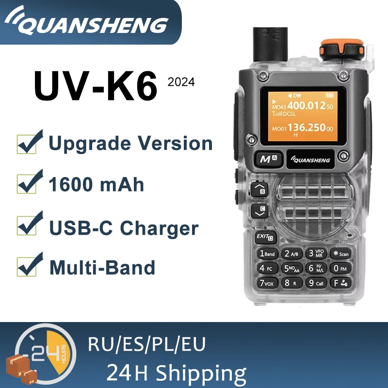 Quansheng UV-K5(8) UV-K58 UV-K6 UVK58 Transparent Two Way Radios 50-600MHz Type C Charge Multi-band UV-K5 Upgrade Quansheng k58