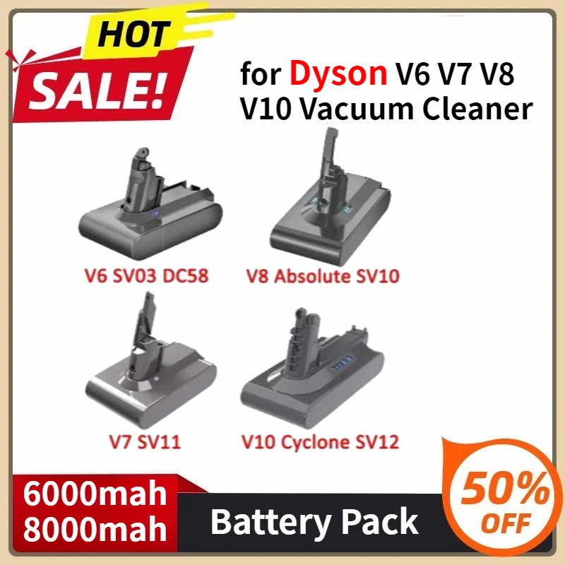 

Rechargeable Battery for Dyson V6 V7 V8 V10 SV10 SV11 SV12 SV09 Vacuum Cleaner Battery DC58 for Sony 8000mAh Battery