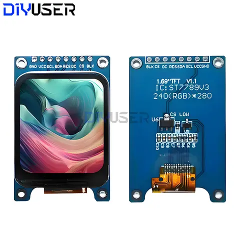 1.69" IPS TFT Display 240x280 SPI, ST7789 Controller LCD Module for DIY Raspberry Pi Pico