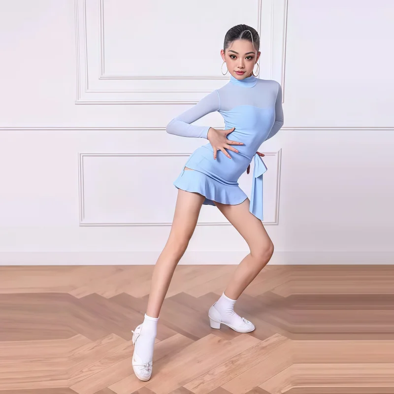 ที่กําหนดเองผู้หญิงผู้ใหญ่หญิงเต้นรําละตินเครื่องแต่งกายตาข่าย Hollow OUT แขนยาวโมเดิร์นมาตรฐานแห่งชาติชุดเต้นรํา