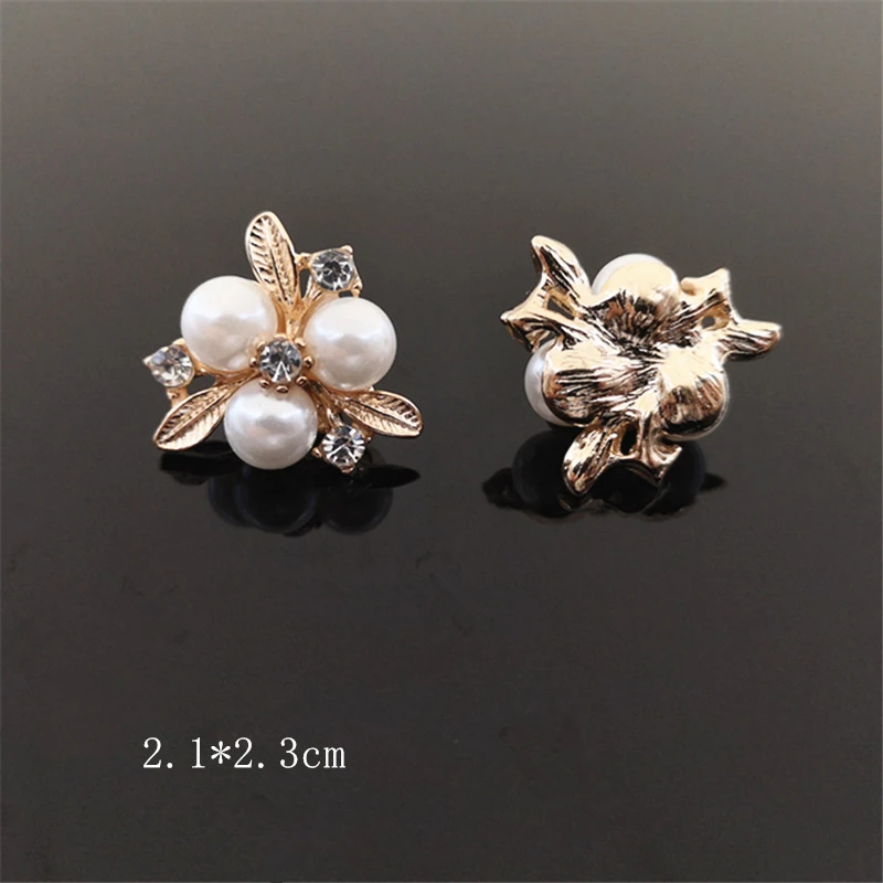 10pcs Alloy Pearls Rhinestone Buttons Gold Creative Flower Handmade Ornaments Earring Choker Hair Crafts DIY Jewelry Accessories