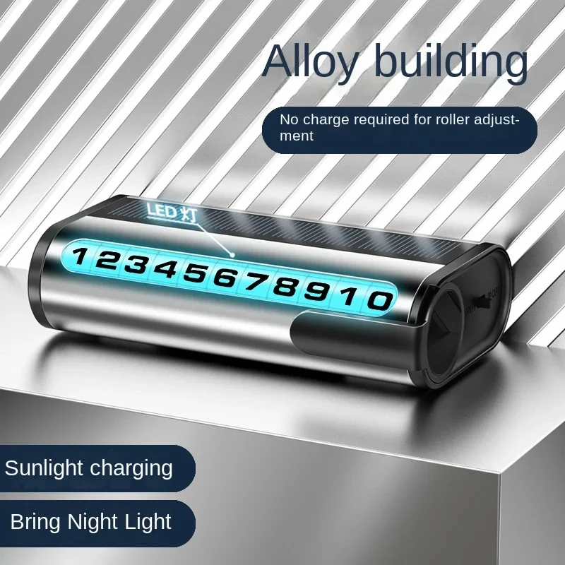 Car Luminous Parking Number Plate Auto Card Solar Charging Temporary Stop License  Phone Card Notice for Decoration Accessory