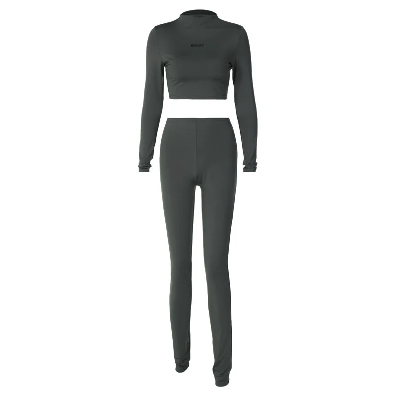 High Street Women Pants Suit Fashion Yoga Suit Black Elastic Sports Style Set Solid Streetwear Spring Summer Female Clothing