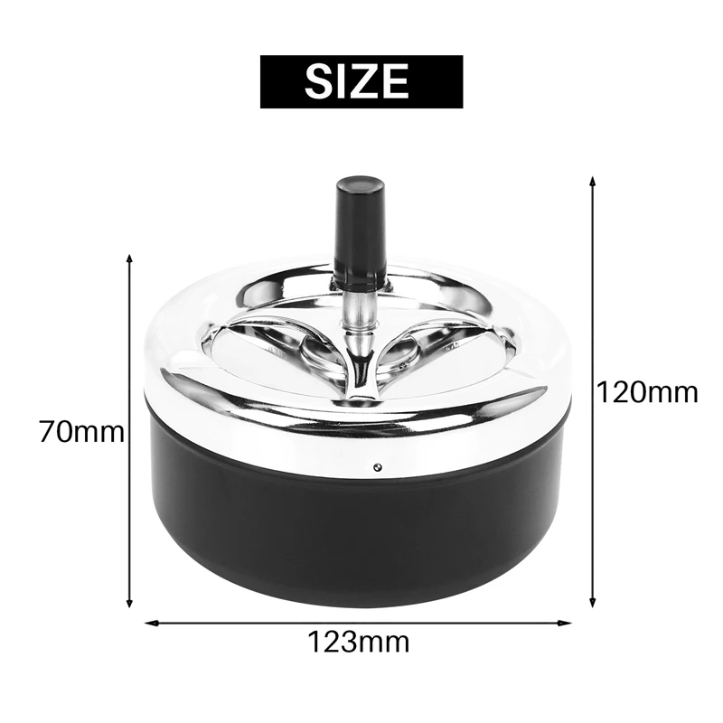 Round Push Down Cigarette Ashtray With Spinning Tray, Black