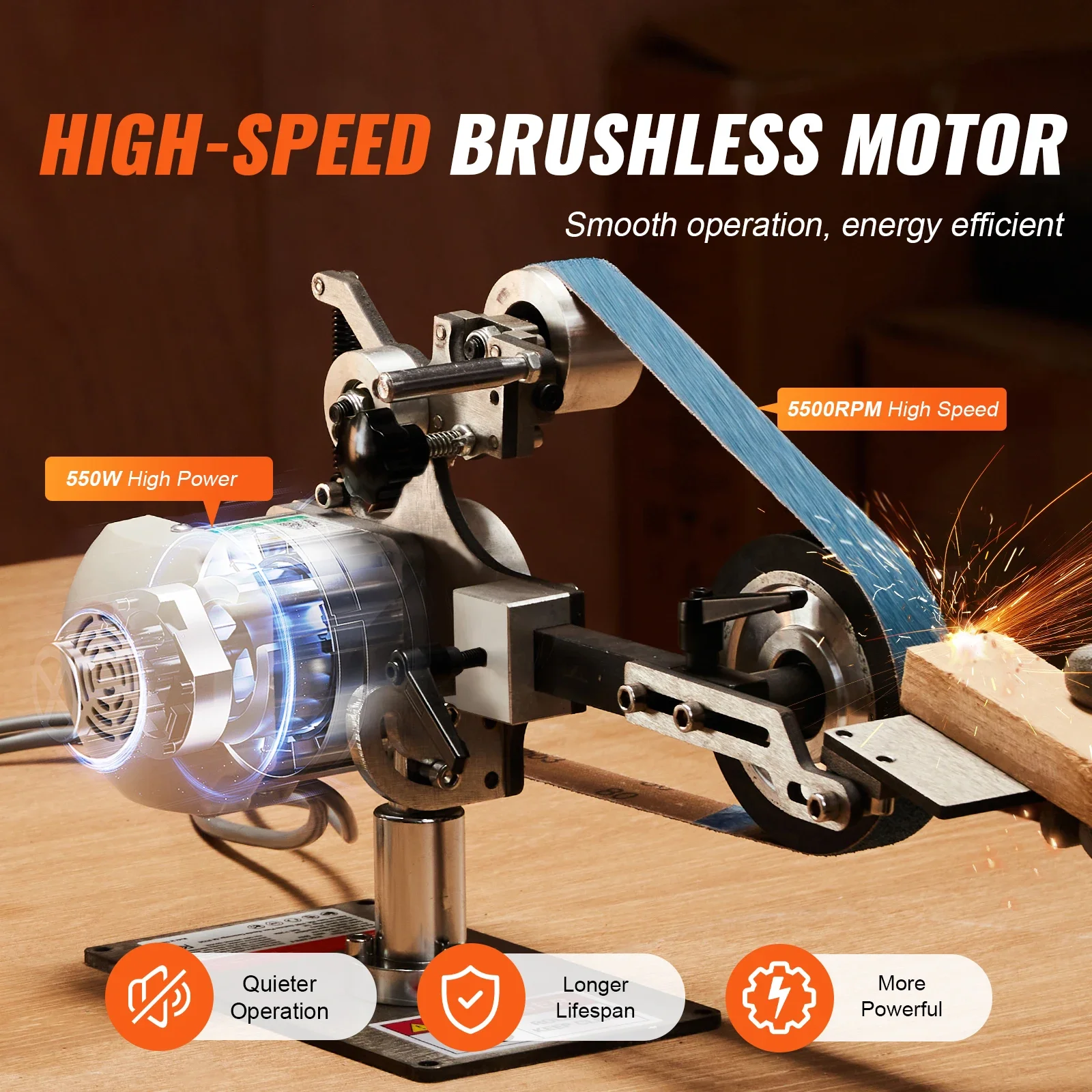 Belt Grinder Sander 30 x1-Inch Variable Speed Belt Polisher W/VFD 550W Grinding Polishing for Metalworking Knife Making