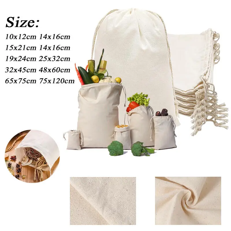 Cotton Drawstring Storage Bag White Canvas Bags for Candy Gift Package Pouch Reusable Home Sundries Organize Dustproof Sacks