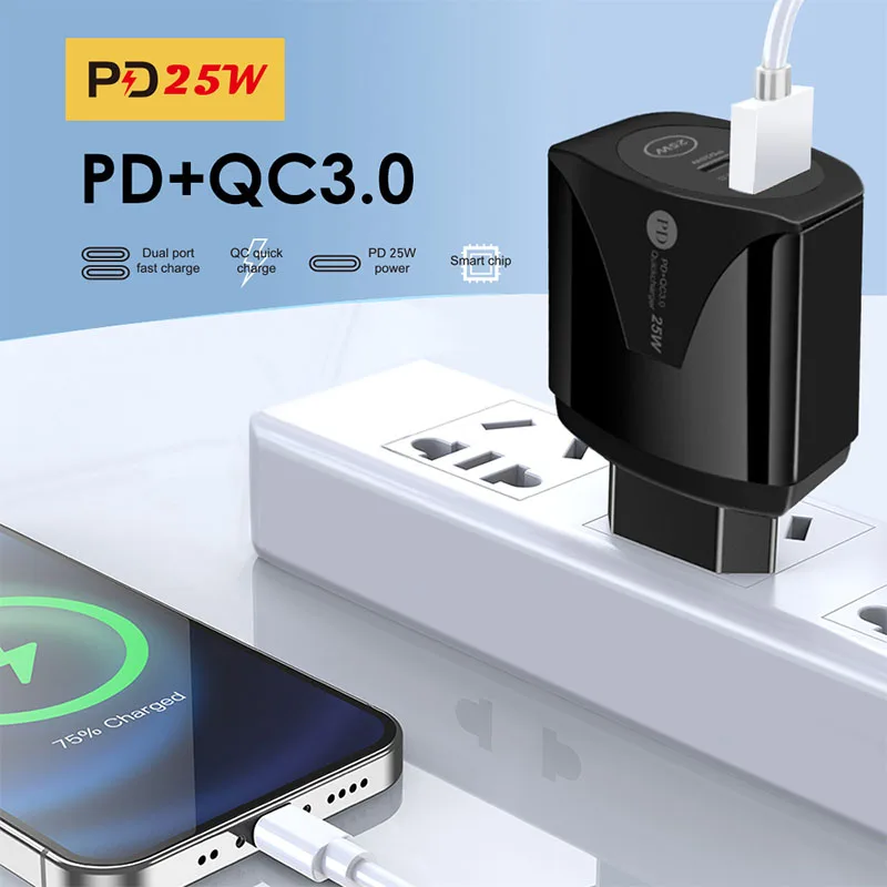 Mobile Phone Fast Charging PD25W USB Quick Charger3.0 EU/US/UK Charger Plug for Apple Huawei Samsung Xiaomi Adapter QC3.0