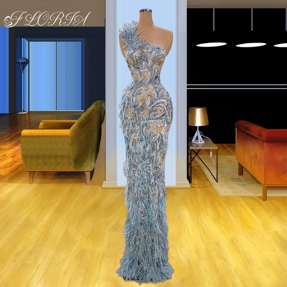 Elegant Dubai Mermaid Evening Dresses 2022 Luxury Beaded Feathers Bespoke Occasion Dress robe longue soirée Vestido De Noche