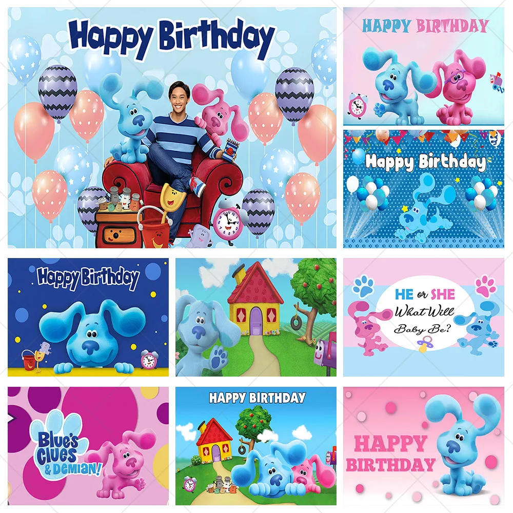 

Disney Blues Clues Photography Backdrop Kids Birthday Baby Shower Background Blue Dog House Green Tree Vinyl Photo Decor Props