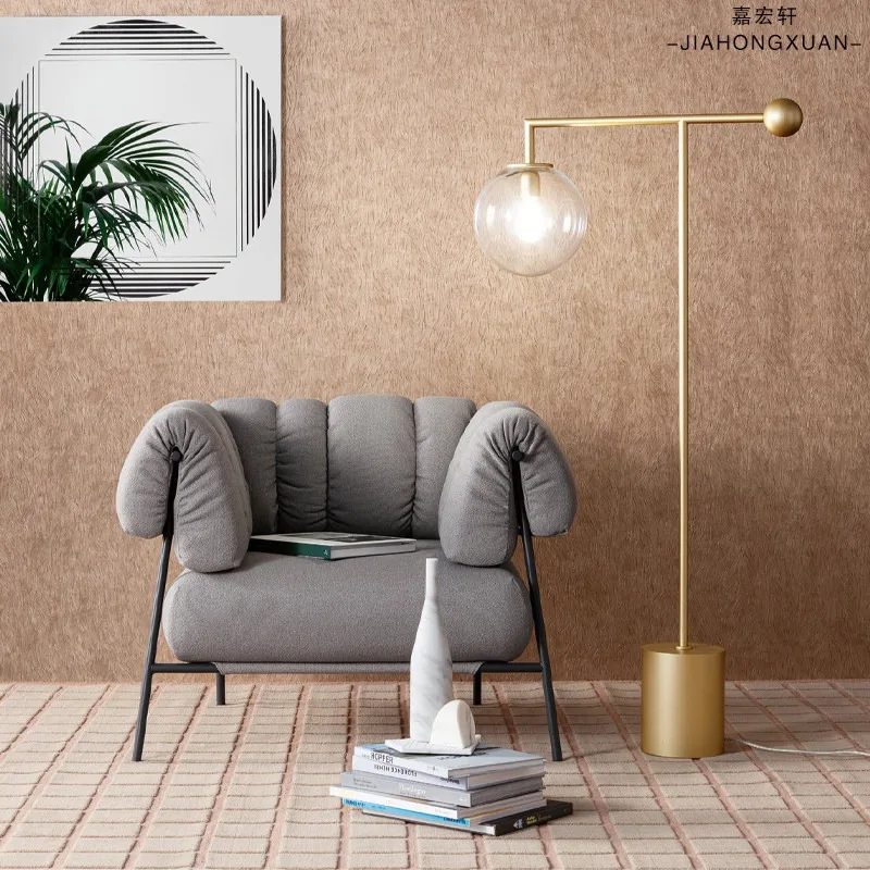 Nordic modern light  designer special-shaped sofa, living room, bedroom fabric, color-blocking, single armrest, lounge chair
