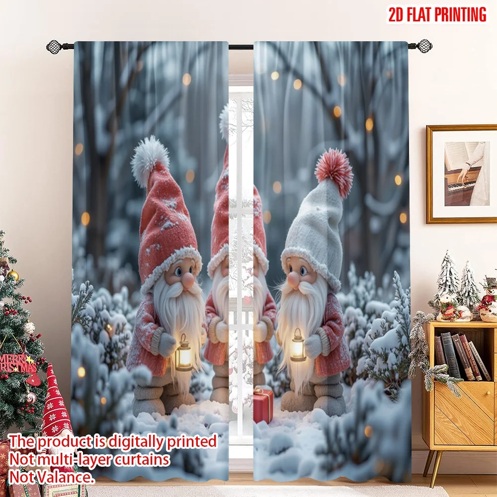 

2pcs 2D flat printing Merry Christmas Popular Curtain Gnomes Winter Snow Forest Polyester Without Electricity Spring Use for New
