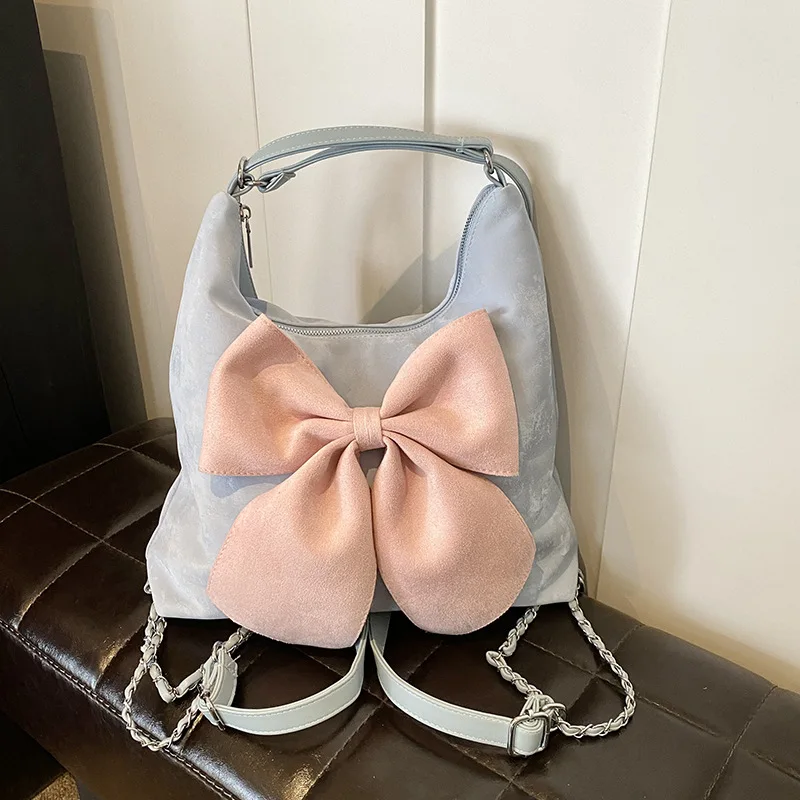 Fashion Ins Style Sweet Girls Big Bow Shoulder Bag Large Capacity Kawaii Soft PU Chic Backpack Purse Handbags for Women Bags