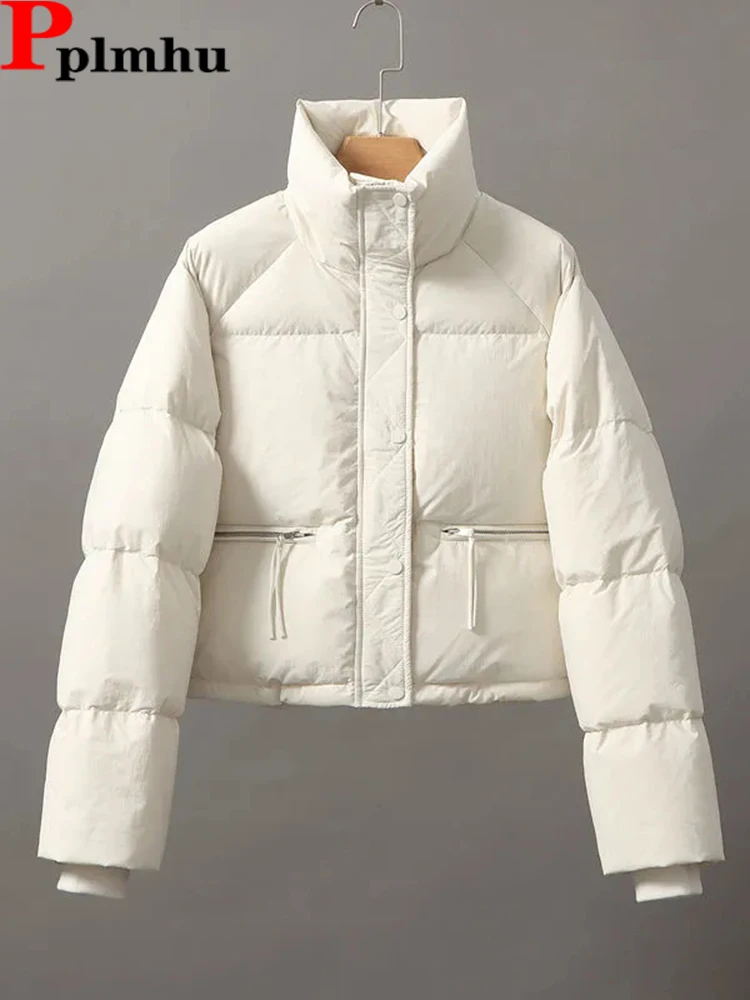 Manteau matelassé court pour femme, col montant, poche décontractée, fermeture éclair, décontracté, décontracté, coréen, chaud, neige, hiver, nouveau, streetwear