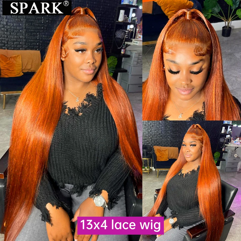 350 Ginger Orange Colored Wig 13x4 Peruvian Straight Lace Frontal Human Hair Wig HD Transparent Wig Natural Remy Hair Lace Wigs