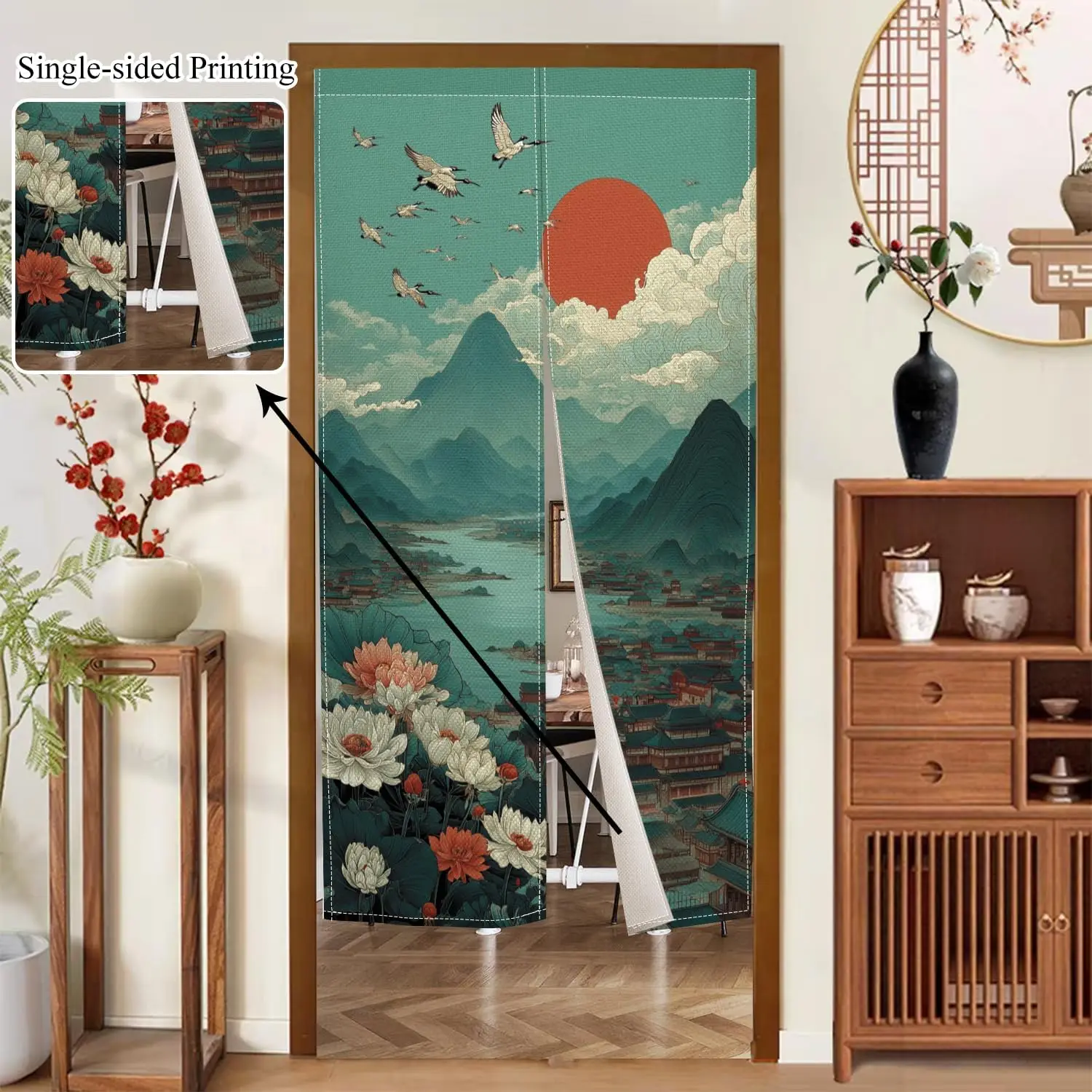 Japanese Doorway Curtain Tapestry Entrance Feng Shui Door Curtains Chinese Mount Landspace Printing Window Treatment Hanging