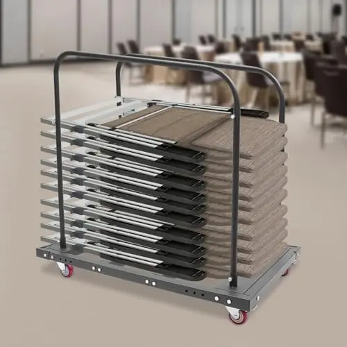 Heavy-Duty Metal Folding Table Cart, Rolling Dolly with 2 Locking Swivel Casters, Holds 10 Folding Tables, Black Frame