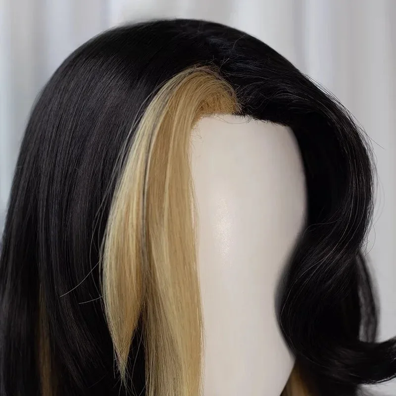 DY20Coven El zorro de nueve colas Ahri Cosplay Pelo sintético Glod Negro Peluca larga mixta25