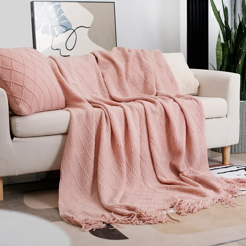 Nordic retro wool blanket solid color knitted blanket bed with sofa nap blanket with towel end of bed towel