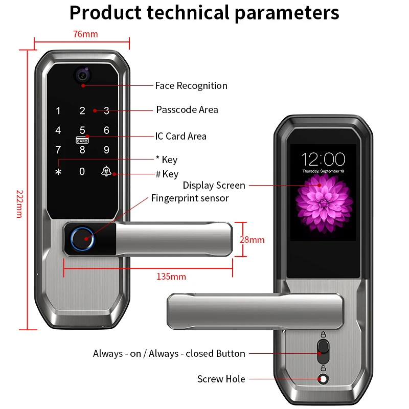 Smart Door Lock for Home Use - Wooden Interior Door Lock with Fingerprint, Password, and Face Recognition Functionality