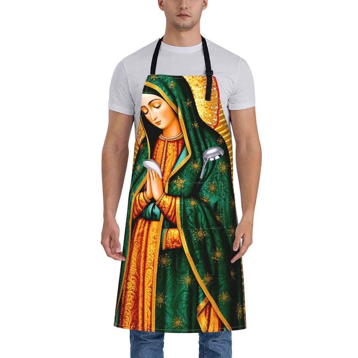 سيدة غوادالوبي مريم العذراء مآزر المكسيكية الشيف الخبز Tablier أكمام مريلة المطبخ بينافور للنساء الرجال البستنة #2