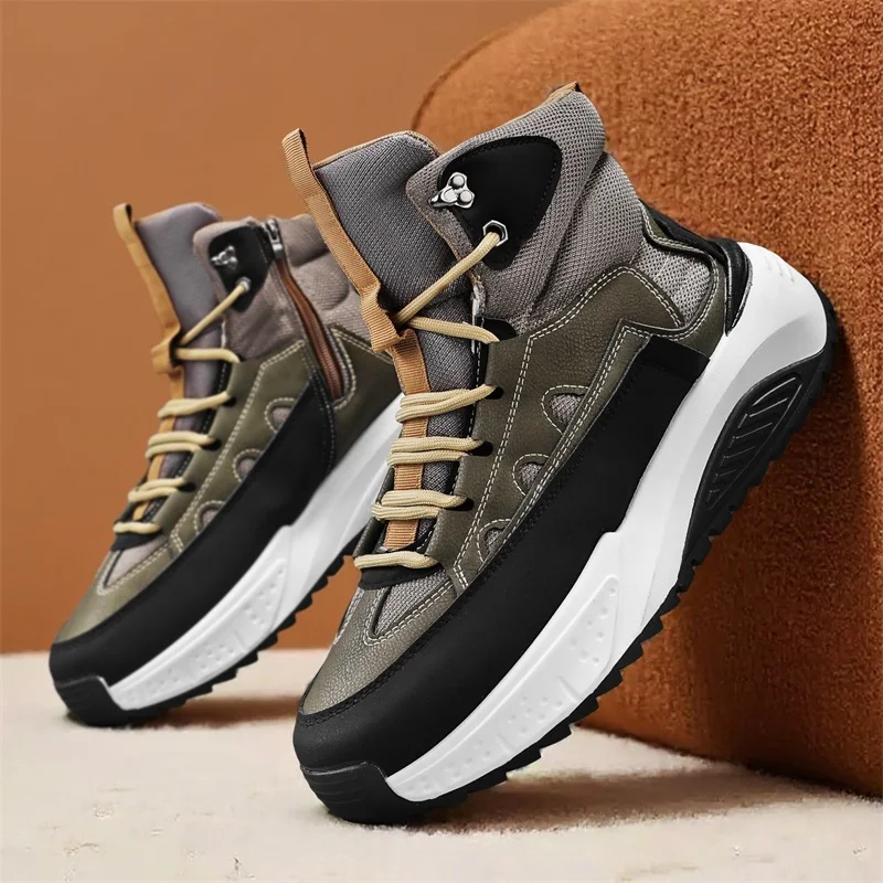 Warm Plush Men's Winter Sneakers Platform Outdoor Trekking Shoes Men Non-slip High-top Hiking Shoes for Men zapatillas de hombre