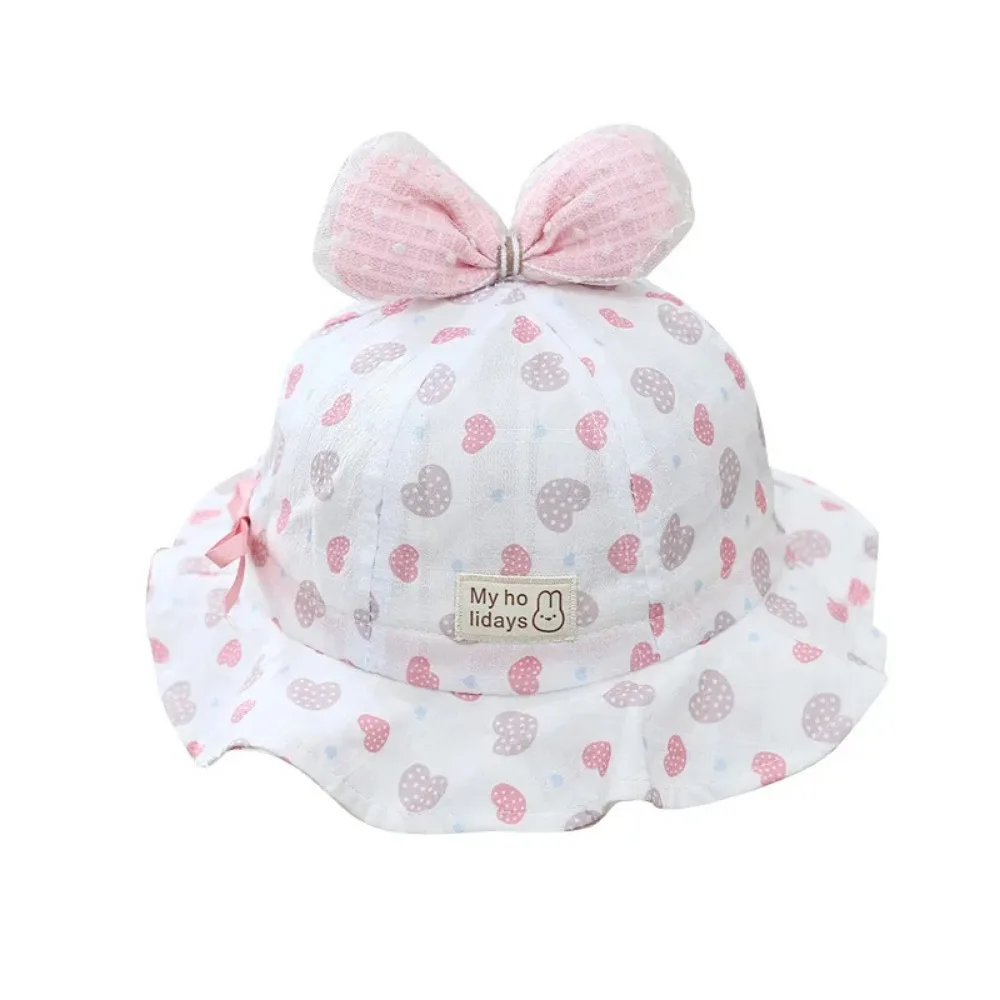 

Drawstring Sweet Baby Bucket Hat Heart Print Adjustable Cute Bow Infant Basin Cap Thin Comfortable Kids Fisherman Hat Infant
