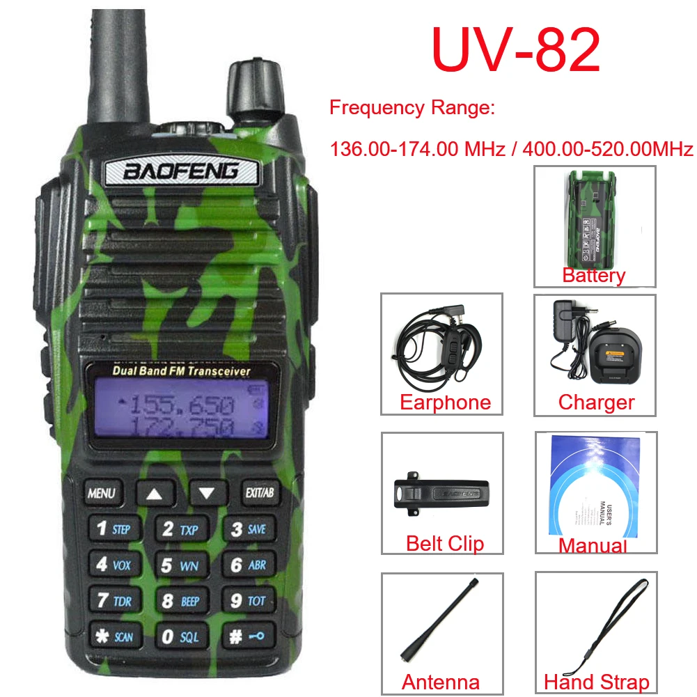 

High Power 5W Baofeng UV-82 Walkie Talkie Dual Band Vhf/Uhf Fm 10Km Long Range Emergency Home Contact Portable Two-way Radio