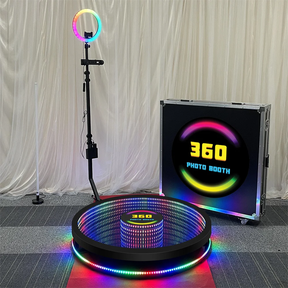 Glass 360 Photo Booth Machine 100cm for 1-6 people Tempered Glass 360 Camera Booth Mirror Platform with Flight Case for Party