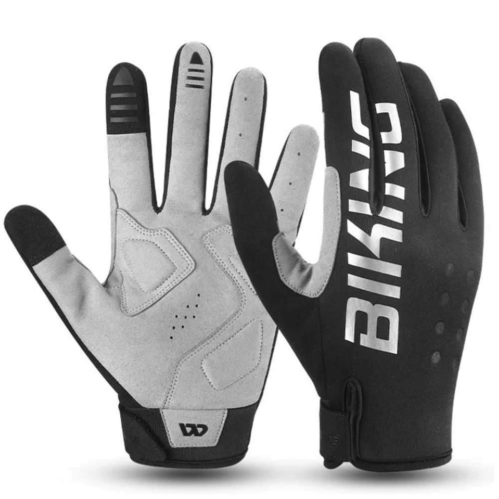 Autumn Winter Cycling Thermal Gloves Man Touch Screen Full Finger Gloves SBR Shock Absorption Reflective Bike Gloves