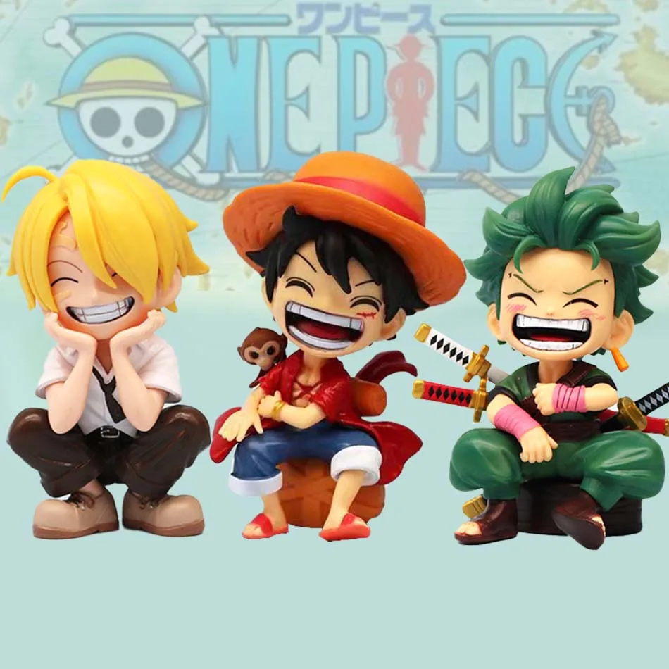 Q One Piece Anime Figur Sitzender Lachender Luffy Actionfiguren Kawaii Sanji Zoro Figurine Sammlerspielzeug Puppe Geschenk Modell